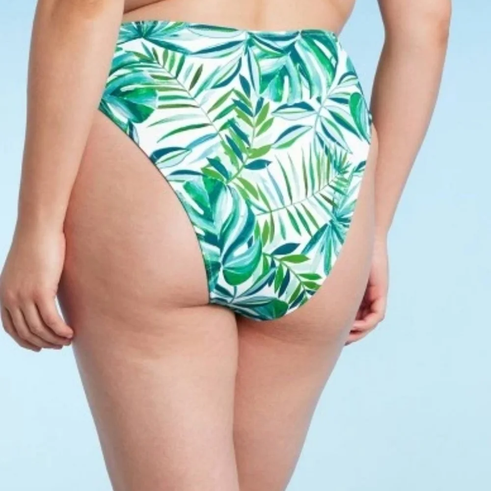 Women's High Waist High Leg Extra Cheeky Bikini Bottom  Shade & Shore Green Leaf